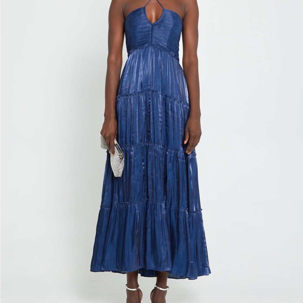 Elegant Blue Halter Maxi Dress